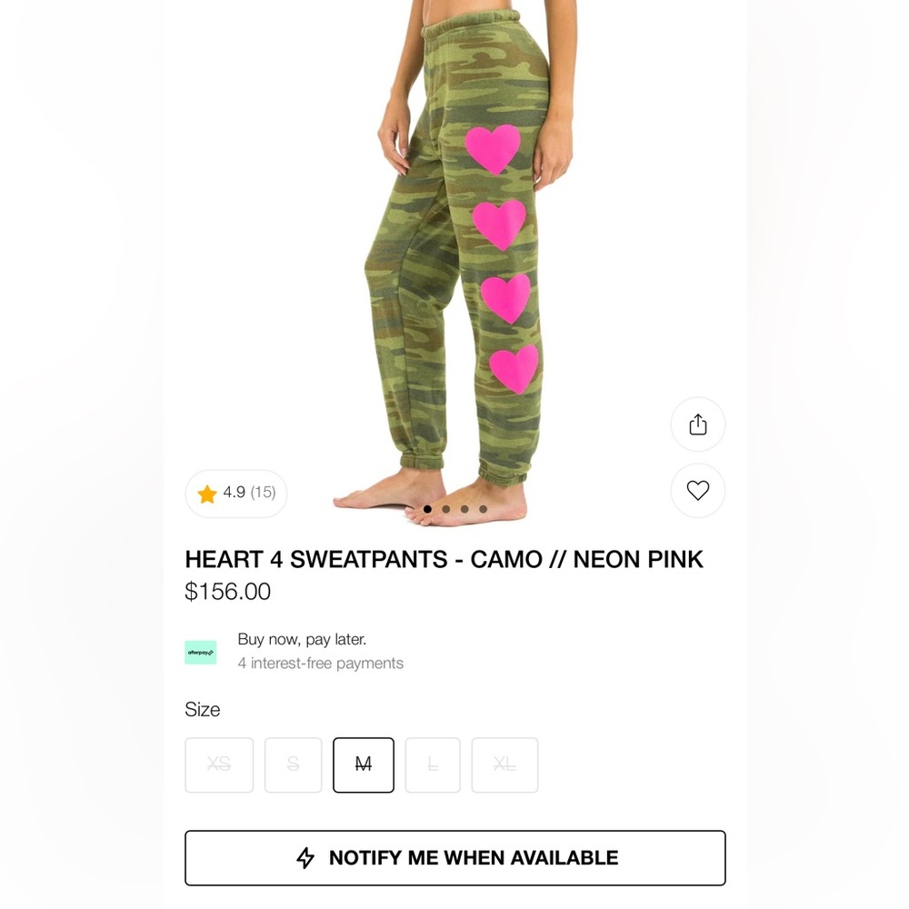 Aviator Nation Camo and Neon Pink Heart Sweatpants